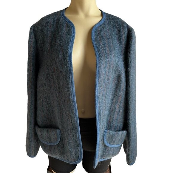 Rannoch Design Blazer Jacket Gray Blue Wool Mohair Open Front 14‎ VTG Scotland - Picture 3 of 12